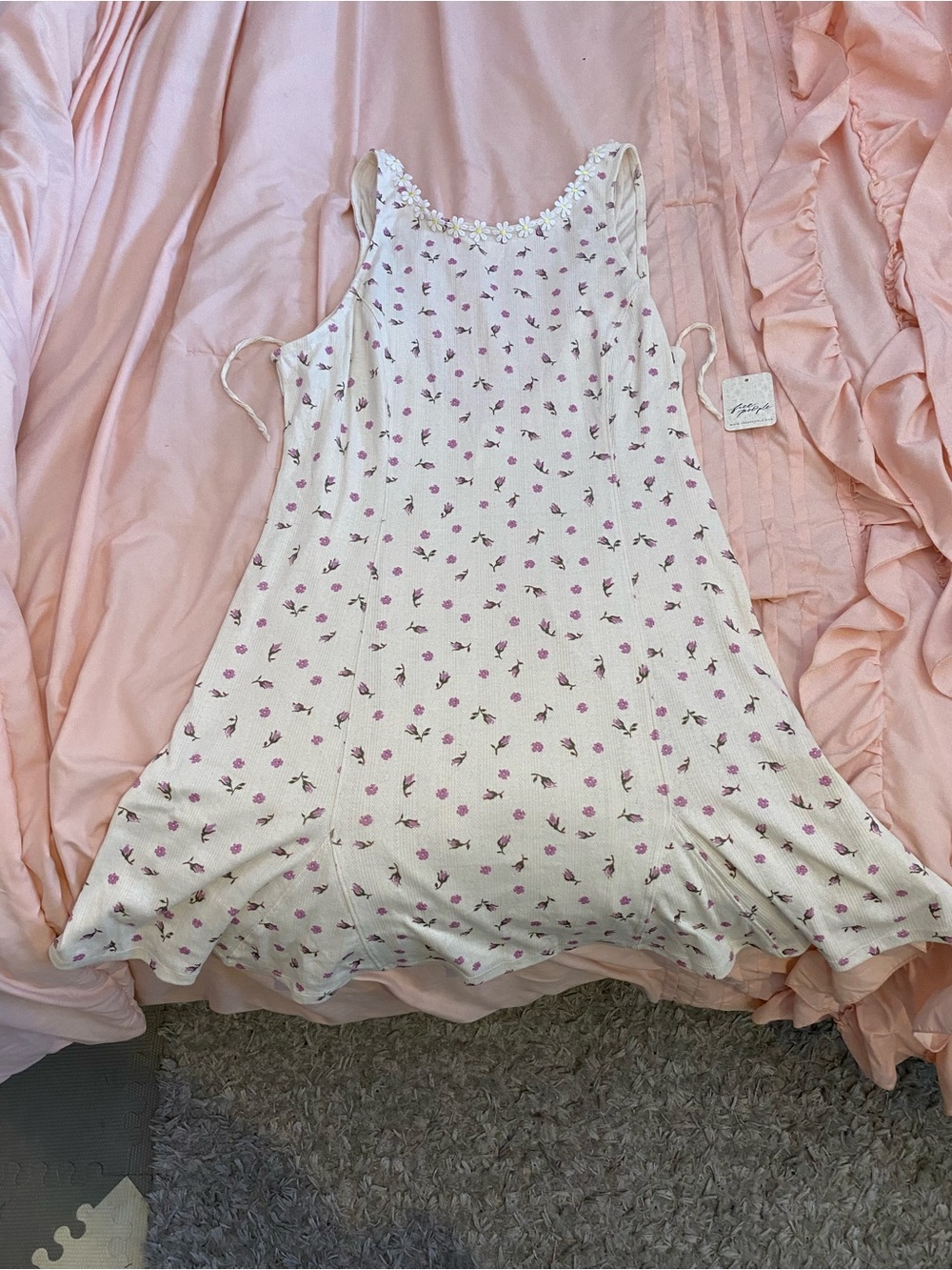 Free People Ivory Chemise with Pink Floral Print